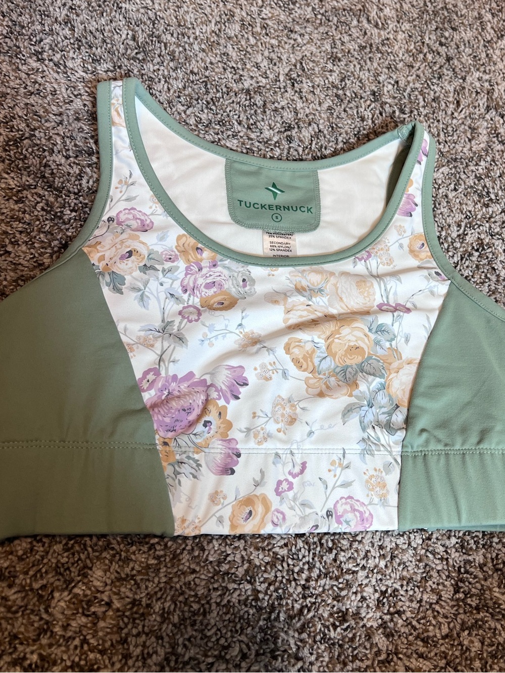 Tuckernuck Sage Green & Cream Floral Panel Sports Bra